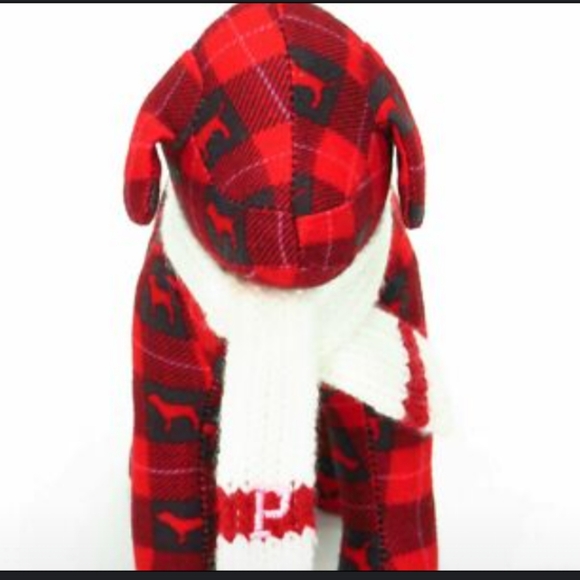 PINK Victoria's Secret " Limited Edition"  Plaid Pup with Scarf (Red ♥️ / Cream) - Picture 3 of 4